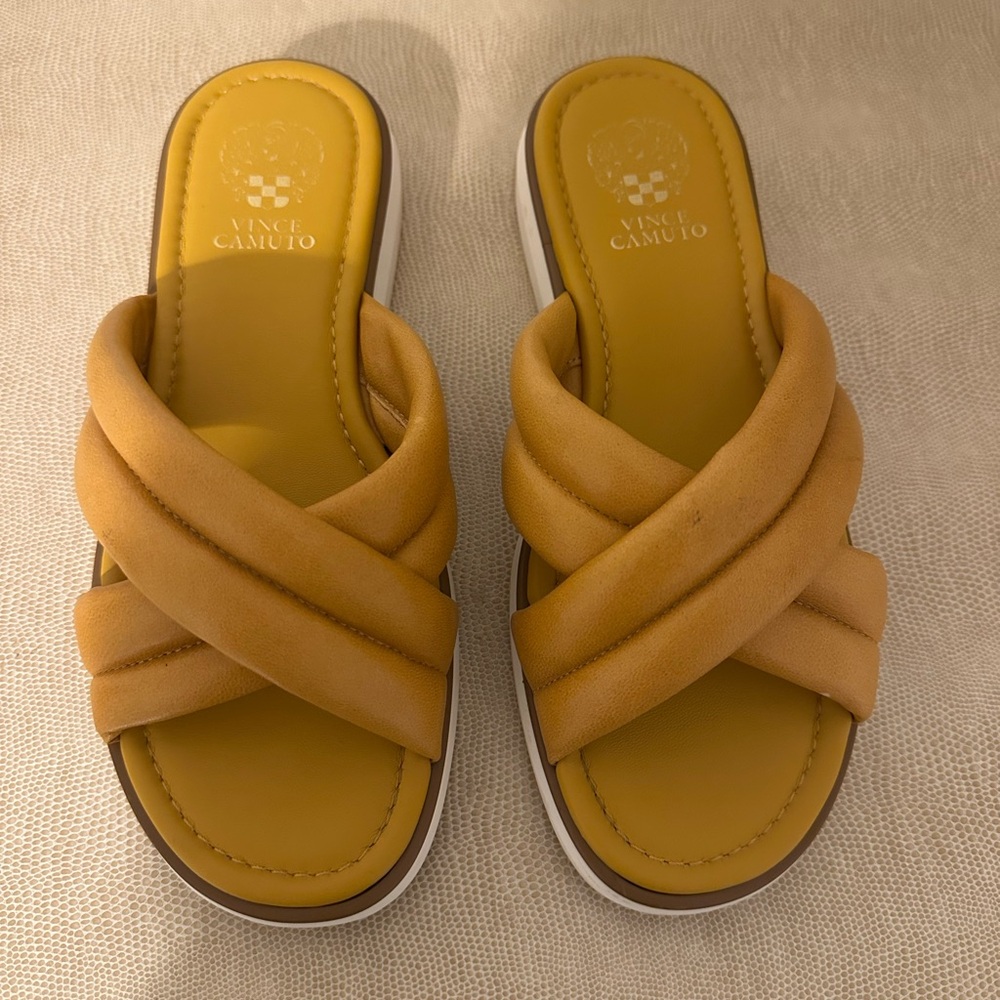 Vince Camuto Ochre Crisscross Padded Slide Sandals